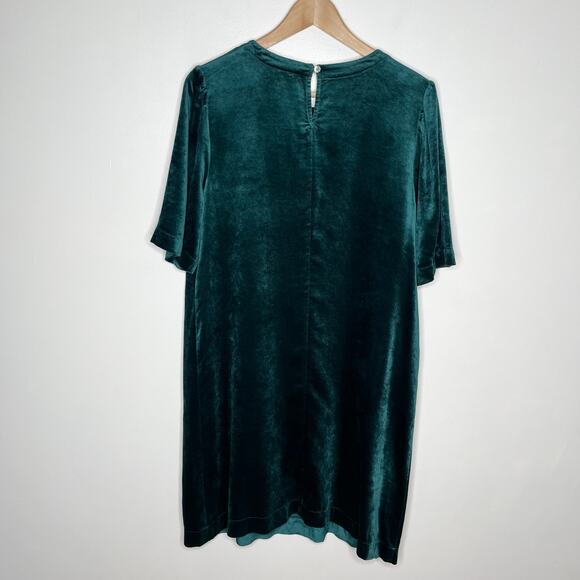 J. Jill Puff Sleeve Velvet Shift Mini Dress M Teal Green Holiday Keyhole Button - Picture 9 of 11